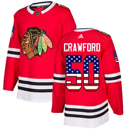 Kinder Chicago Blackhawks Eishockey Trikot Corey Crawford #50 Authentic Rot USA Flag Fashion